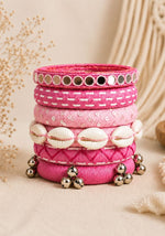 Handmade Pink Bangles Set for Women | Traditional Kodi, Mirror, Cowrie Shell & Ghungroo Bridal Bangles (Copy) (Copy)